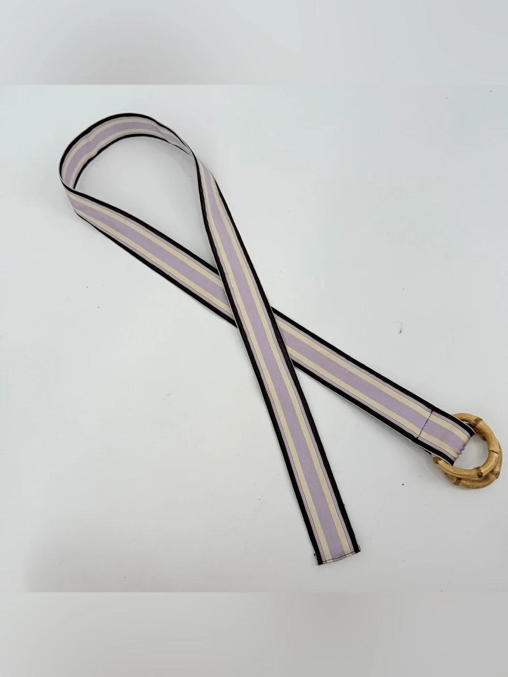 J. Crew Belt Womens S/M Grosgrain Ribbon D-Ring Bambo Purple Striped READ - Picture 8 of 9